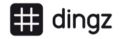 Une icône carrée noire avec un symbole de hashtag blanc à côté du mot « Dingz » écrit en petites lettres noires arrondies.