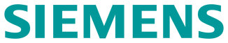 Le logo Siemens s'affiche en caractères gras majuscules bleu-vert sur fond blanc.