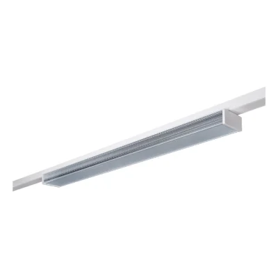 Eine rechteckige LED-Deckenleuchte mit schlankem, modernem Design und silbergrauer Oberfläche.