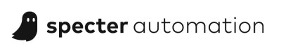 Logo pour Specter Automation avec un simple symbole de fantôme noir à gauche du nom de l'entreprise en minuscules grasses, où "Specter" est en gras et "Automation" dans une police plus claire.
