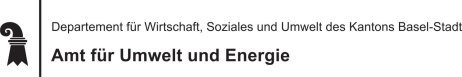 Logo et texte de l'Office de l'environnement et de l'énergie, Département des affaires économiques, sociales et environnementales du canton de Bâle-Ville, avec une colonne stylisée noire sur le côté gauche.