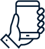 Dessin au trait simple d'une main tenant un smartphone à la verticale, le pouce étant placé d'un côté et les doigts enroulés autour de l'autre côté.